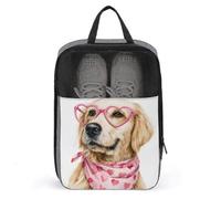 Golden Retriever Sac à chaussures en forme de cœur rose pour voyage, usage quotidien, sac de rangement anti-poussière pour chaussures de golf