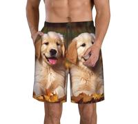 Golden Retriever Short de bain pour homme avec poches et cordon de serrage, Blanc, M