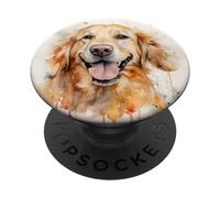 Golden Retriever Smiling Watercolor Dog Lover Art Beige PopSockets PopGrip Adhésif