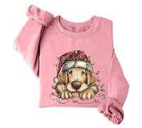 Golden Retriever Sweat-shirt de Noël rétro avec bonnet de Père Noël léger, rose, M