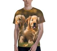 Golden Retriever - T-shirt à manches courtes et col rond - Motif chiens et chiots - Tendance - Décontracté - Confortable - Pour un usage quotidien, Noir , 3XL