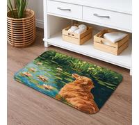 Golden Retriever Tapis de bain à motif floral impressionniste et vibrant de nénuphar, antidérapant, doux et absorbant pour salle de bain, 40,6 x 61 cm