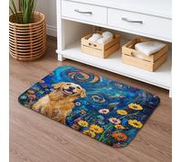 Golden Retriever Tapis de bain à séchage rapide, motif tourbillonnant, absorbant, antidérapant, saisonnier en mousse à mémoire de forme, lavable pour salle de bain, toilettes, toilettes, décoration