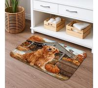 Golden Retriever Tapis de bain à séchage rapide sur le thème de l'automne - Décoration d'automne rustique - Antidérapant - En flanelle - Lavable en flanelle pour salle de bains et toilettes, toilettes