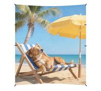 Golden Retriever Tente de plage stable UPF50+ avec pare-soleil imperméable avec pelle à sable, sacs de sable, poteaux de stabilité pour jardin, prairie, parc