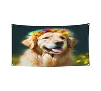 Golden Retriever - Toile de fond personnalisable pour événements - Décoration extérieure/intérieure avec œillets métalliques pour festivals et fêtes