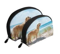 Golden Retriever, Trousse de Maquillage Coquille Femme Petit Porte-Monnaie Trousse de Toilette Trousse à cosmétiques 2 pièces
