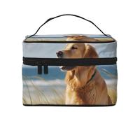 Golden Retriever Trousse de maquillage de voyage spacieuse et portable avec poignée, grande capacité, cadeau pour femmes et filles, Noir , Taille unique, Trousse de maquillage