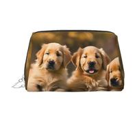 Golden Retriever Trousse de toilette élégante en cuir imprimé chiens chiots animaux de compagnie Trousse de maquillage en cuir pour sac à main avec fermeture éclair sur le dessus, Argenté., Taille