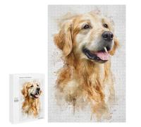 Golden Retriever Watercolor Art Print Puzzle 1000 Pièces Educa Jouet en Bois Cadeau Unique Décoration Intérieure Jeu Éducatif Challenge Toy Adultes Et Enfants À Partir De 14 Ans 1000 PCS