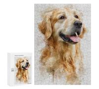 Golden Retriever Watercolor Art Print Puzzle 1000 Pièces Educa Jouet en Bois Cadeau Unique Décoration Intérieure Jeu Éducatif Challenge Toy Adultes Et Enfants À Partir De 14 Ans 300 PCS