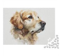 Golden Retriever Watercolor Print Puzzle 1000 Pièces Cadeau Unique Jeu Éducatif Défi Jouet À De Qualité Supérieure Peinture Art pour Adultes Et Enfants 38x26cm/1000pcs