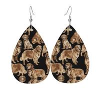 Golden Retrievers - Boucles d'oreilles en cuir pour femme - En forme de goutte d'eau - Pour anniversaire, Noël, cadeau
