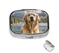 Golden Retrievers Pilulier rond à 3 compartiments en métal étanche pour médicaments de voyage