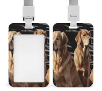 Golden Retrievers - Porte-badge transparent avec lanière amovible - Pochette verticale en plastique rigide pour sécuriser les cartes d'identité de travail, cartes de crédit pour bureau, usine