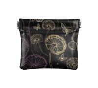 Golden Retrievers Porte-monnaie carré en forme de chat gris avec bouton-pression, rangement de voyage pour cosmétiques, écouteurs, bijoux, Pissenlits dorés et papillons noirs, one size, Pissenlits