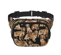 Golden Retrievers Sac banane double couche avec imprimé carré pour homme et femme, noir, One Size