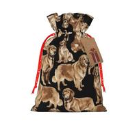 Golden Retrievers Sac de Noël avec cordon de serrage et jolie étiquette en kraft, convient aux cadeaux et petits articles quotidiens 12 x 17 cm