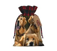 Golden Retrievers Sac d'emballage cadeau de Noël avec cordon de serrage pour cadeaux de Noël