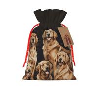 Golden Retrievers Sacs cadeaux de Noël imprimés avec cordon de serrage - Sacs d'emballage de Noël, sacs à bonbons, pour décorations de fête de vacances, fournitures de fête de mariage, ruban de Noël