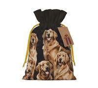Golden Retrievers Sacs cadeaux de Noël imprimés avec cordon de serrage - Sacs d'emballage de Noël, sacs à bonbons, pour décorations de fête de vacances, fournitures de fête de mariage, ruban de Noël