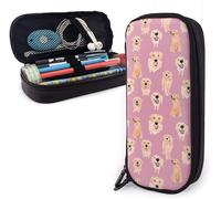 Golden Retrievers Sur Porte-Crayon Rose Pochette À Crayons De Grande Capacité Organisateur De Papeterie Avec Fermeture À Glissière Pour Le Bureau De L'école, Trousse De Maquillage Cosmétique Multifonc