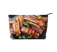 Golden Roast Trousse de toilette en velours côtelé imprimé - Sac de rangement portable à fermeture éclair pour femme - Noir - Taille unique