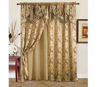 Golden Rugs Jana Collection Jana Rideau de fenêtre de luxe avec cantonnière et dos pour chambre à coucher, salon, salle à manger Taupe 290 x 213 cm