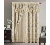 Golden Rugs Jana Collection Jana Rideau de fenêtre de Luxe avec cantonnière et Dos pour Chambre à Coucher, Salon, Salle à Manger Beige 290 x 213 cm