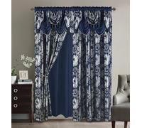 Golden Rugs Jana Collection Rideau de fenêtre en Jacquard avec cantonnière attachée et Dossier pour Chambre à Coucher, Salon, Salle à Manger 279 x 213 cm Bleu Marine