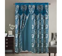Golden Rugs Jana Collection Rideau de fenêtre en Jacquard avec cantonnière et Dossier pour Chambre à Coucher, Salon, Salle à Manger 279 x 213 cm Turquoise Argent