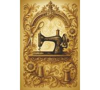 Golden Scrollwork Sewing Machine - Elegant Lined Notebook: A luxurious vintage-style notebook for sewing lovers, inspired by ornate craftsmanship and timeless design.