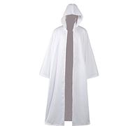 Golden service Cape à Capuchon Robe à Capuche Poncho Gothic Vêtements Médiévale Manteau pour Hommes et Enfants pour Cosplay Halloween Masquerade Soirées Vénitienne,S,Blanc