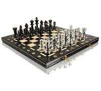 Golden & Silver STAUNTON 40cm / 16in Plastique Métallisé Staunton No.5 Figures Jeu d'échecs, échiquier en Bois, métal chargé, Jeu d'échecs… (Argent)