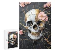 Golden Skull with Flowers Art Print Puzzle 1000 Pièces Educa Jouet en Bois Cadeau Unique Décoration Intérieure Jeu Éducatif Challenge Toy Adultes Et Enfants À Partir De 14 Ans 1000 PCS