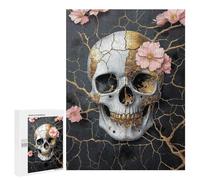Golden Skull with Flowers Art Print Puzzle 1000 Pièces Educa Jouet en Bois Cadeau Unique Décoration Intérieure Jeu Éducatif Challenge Toy Adultes Et Enfants À Partir De 14 Ans 500 PCS