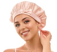 Golden Star Beauty Bonnet de nuit en soie pour femme, fabriqué en 100% soie de mûrier, doux et facile à utiliser, respirant et réglable, pour cheveux fins - Bonnet de nuit pour cheveux bouclés (rose)