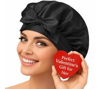 GOLDEN STAR BEAUTY Bonnet en Soie - 100% Soie de mûrier - Bonnet de Sommeil en Soie - pour Femmes - Bonnet de Nuit pour Cheveux bouclés - Turban en Satin de Soie (Noir)