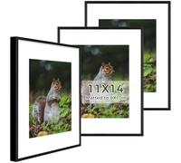 Golden State Art, Lot de 3 cadres en aluminium noir de 28 x 35,6 cm avec passe-partout ivoire pour photo de 20,3 x 25,4 cm, fixation murale, onglets pivotants, clips à ressort, crochets en dents de