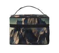 Golden Sunset Beach Prints Trousse de toilette portable à rabat avec poignée pour femme Voyage et usage quotidien, Terre et montagne, Taille unique, Trousse de maquillage