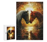 Golden Sunset Horse Pair Puzzle 1000 Pièces Educa Jouet en Bois Cadeau Unique Décoration Intérieure Jeu Éducatif Challenge Toy Adultes Et Enfants À Partir De 14 Ans 300 PCS
