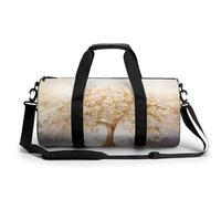 Golden Tree of Life Sac de sport cylindrique avec bandoulière Motif fleurs blanches Pour homme et femme