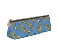 Golden Trombones of Music Notes Pattern Pencil Pouch Triangle Pen Case Portable Pencil Bag Organisateur en Cuir avec Fermeture à glissière Cosmetic Pouch Bag