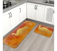 Golden Turkey Lot de 2 tapis de cuisine doux et décoratifs vintage pour le sol, motif feuilles d'automne - Tapis décoratif doux et confortable - Tapis décoratif lavable et antidérapant pour éviers de