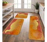 Golden Turkey Lot de 3 tapis de cuisine doux et décoratifs vintage pour le sol, motif feuilles d'automne - Tapis décoratif doux et confortable - Tapis décoratif lavable et antidérapant pour éviers de
