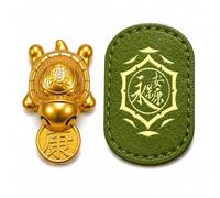 Golden Turtle with Coin, Talisman Porte-Bonheur en Forme de Tortue dorée pour Portefeuille, breloque en Laiton Massif pour Sac à Main ou décoration de Bureau (Healthy)