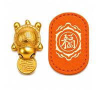 Golden Turtle with Coin, Talisman Porte-Bonheur en Forme de Tortue dorée pour Portefeuille, breloque en Laiton Massif pour Sac à Main ou décoration de Bureau (Lucky)
