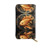 Golden Walleye Long portefeuille en cuir, porte-cartes de crédit, porte-monnaie zippé et compartiment pour carte d'identité