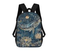 Golden Whale Lotus Art Print Sacs À Dos Imprimés En 3D Pour Enfants 17inch Sacs À Dos Tendance Et Décontractés Pour La Journée, Sacs De Voyage, Sacs À Dos D'extérieur Pour Garçons Et Filles