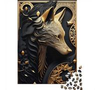 Golden Wolf Portrait Art Deco De Fin D'année Puzzle en Bois, 1000 pièces | Pour une idée cadeau autour du Nouvel An : ce puzzle 1000 pièces adulte convient aux journées calmes autour de Noël.